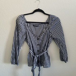 Abercrombie & Fitch Gingham Plaid Blouse Black and White Top